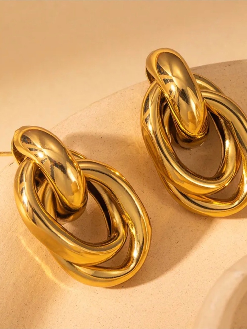 18k Gold chunky  Linked Hoop Drop Earrings - Women Jewelry